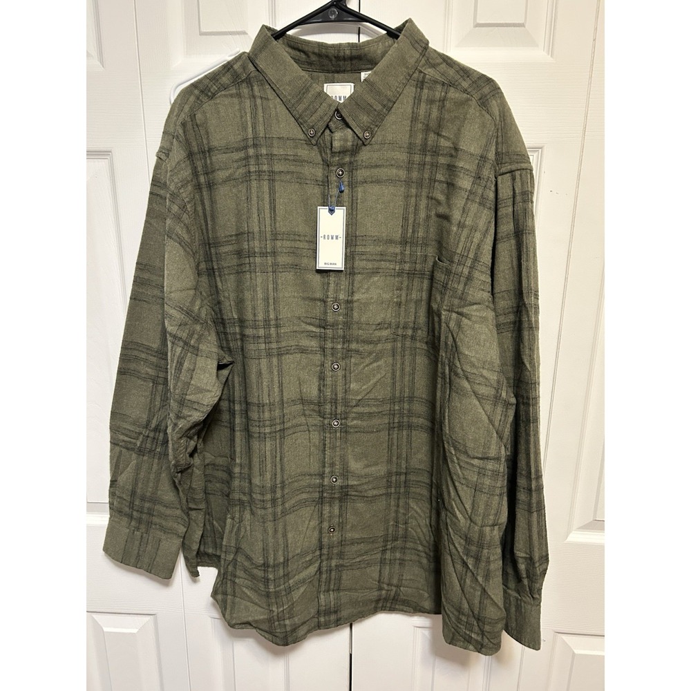 ROWM, Long Sleeve Button Up Flannel Shirt, Olive Green Plaid, 3XB, NWT